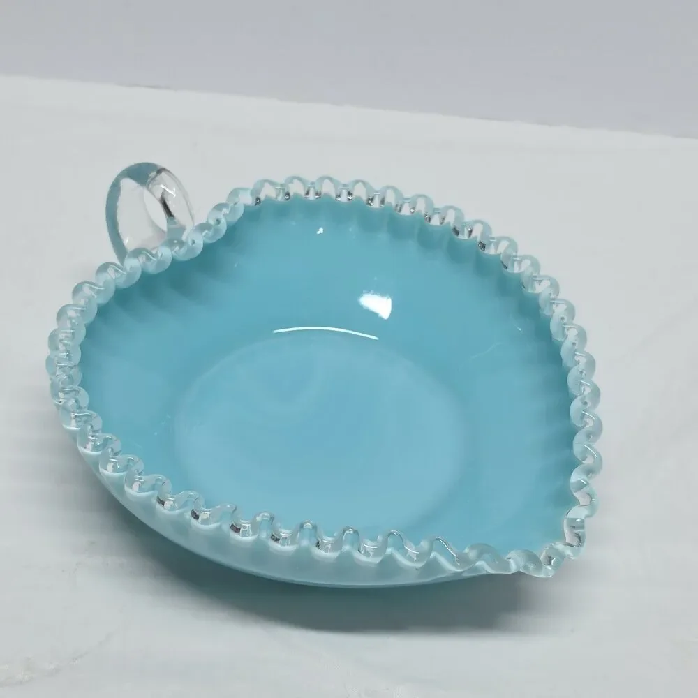 Vtg Fenton Silver Crest Turquoise Blue Teal Glass Heart Shape Candy Dish 8